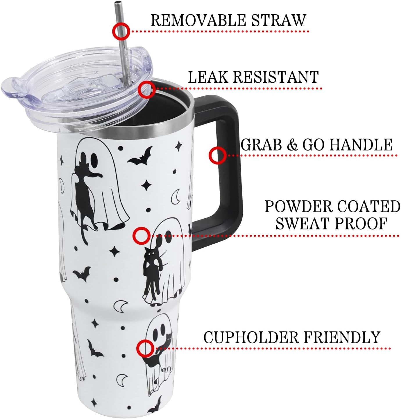 Christmas Gifts 40 oz Tumbler with Handle and Straw Lid,Cute Gifts for Women Santa Claus Sleigh Xmas Tree Vacuum Insulated Leak Proof Tumbler,Winter Holiday Accessories Stainless Steel Coffee Cup Mug
