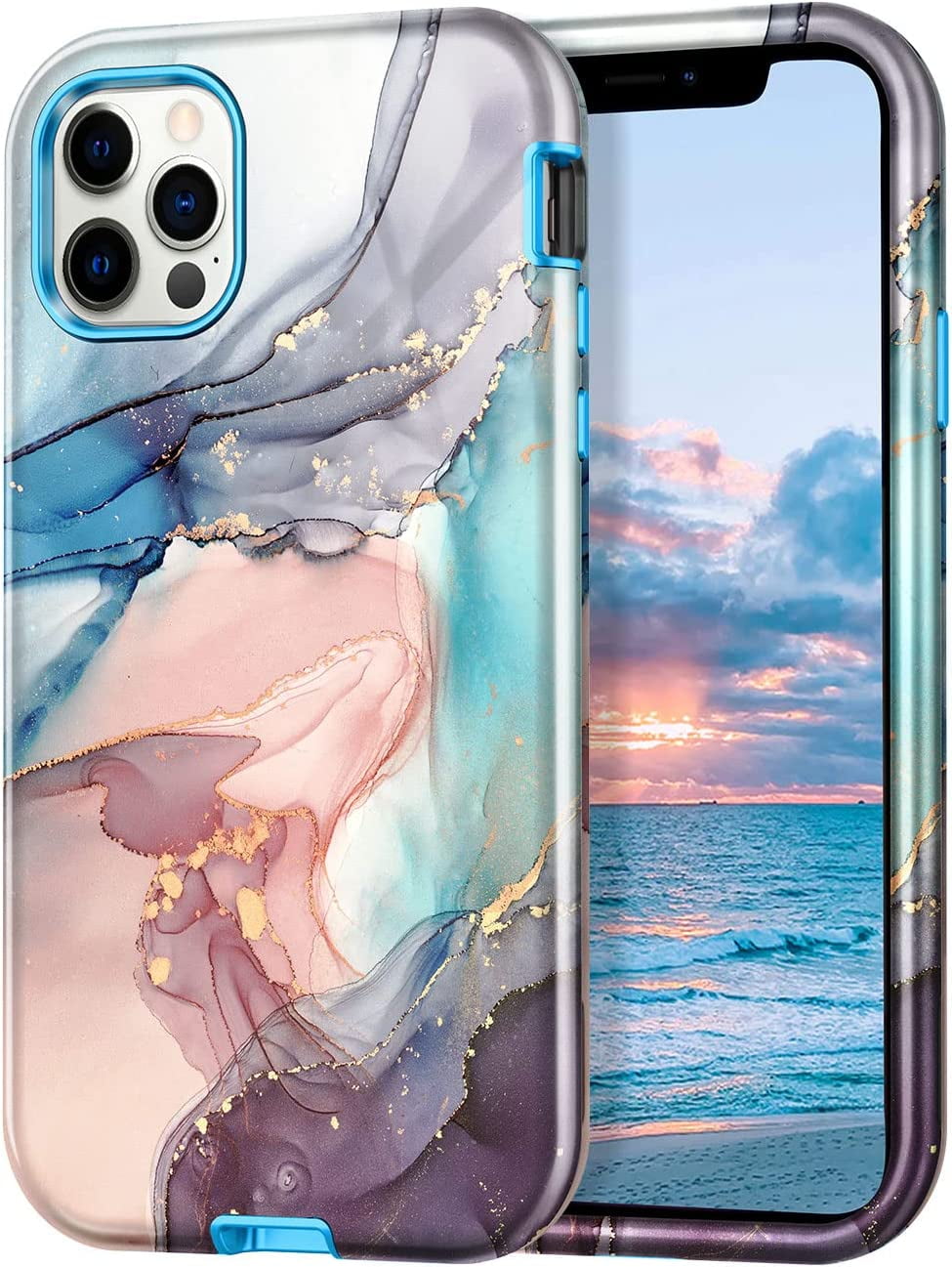 CASEFIV for iPhone 12 Pro Max Case,Marble Pattern Heavy Duty Shockproof