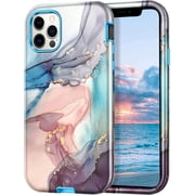 CASEFIV for iPhone 12 Pro Max Case,Marble Pattern Heavy Duty Shockproof Full Body Protective Women Girls Cover for iPhone 12 Pro Max, Blue Gray