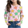 thumbnail image 2 of Girl's Star Print Crewneck T Shirts Long Sleeve Fall Tops Pink 7 Years, 2 of 7
