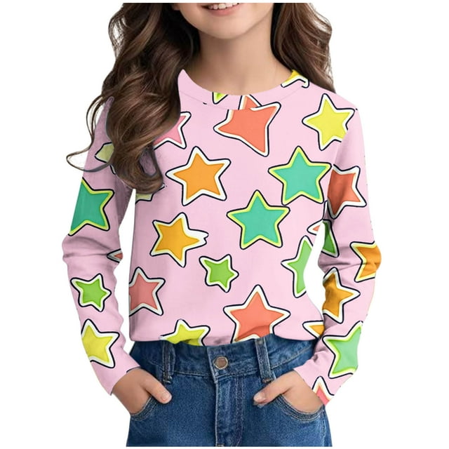 Posijego T-Shirts Graphiques à Manches Longues pour Garçons et Filles, Col Rond Mignon, Basique, pour Enfants