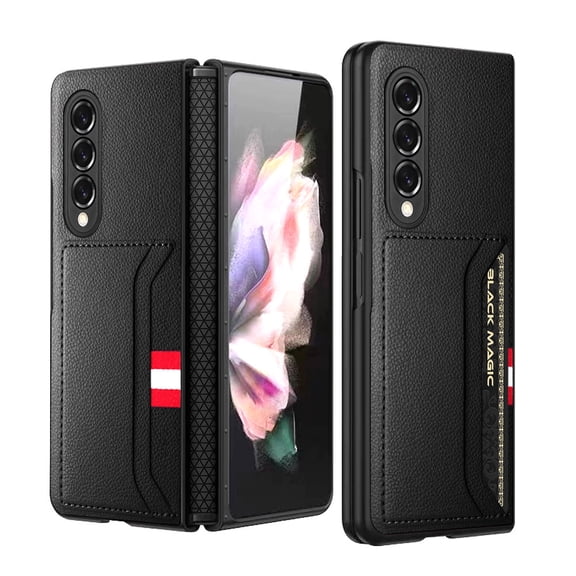Leather Wallet Case Compatible with Samsung Galaxy Z Fold 3 with Hinge Protetion Ultra Thin Shookproof Business Case-Black
