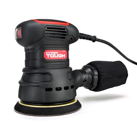 HYPER TOUGH 2.5 AMP CORDED 5 INCH ORBITAL SANDER WITH DUST BAG, VACUUM HOSE ADAPTER & 3 SANDING SHEETS, NEW CONDITION