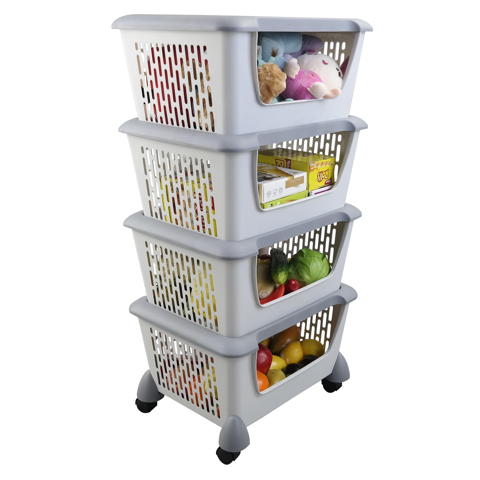 Yuright Plastic Stackable Storage Baskets, 4Pack Laundry Basket Bin
