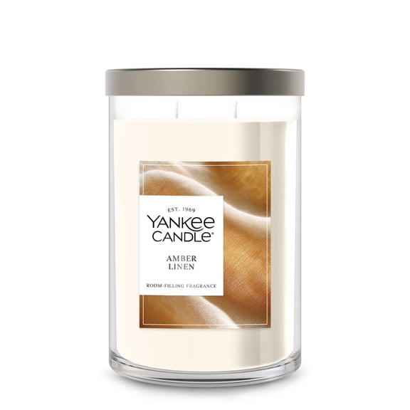 Yankee Candle 20 oz Large Tumbler Scented Candle, Amber Linen, Off-White