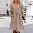 thumbnail image 2 of Vestido de punto de cuello redondo para mujer - Vestido informal de color liso con bolsillos y corte en A, 2 of 8