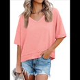 thumbnail image 3 of Camisetas de Verano con Cuello en V para Mujer, Blusas Casuales de Corta, Holgadas y Básicas. Rosa S, 3 of 9