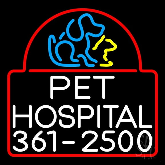 Pet Hospital LED Neon Sign 16" Tall x 16" Wide - inches Black Square Cut Acrylic Backing, with Dimmer - Premium built indoor Sign for Club, Home décor, Event, Workshop, Storefront.