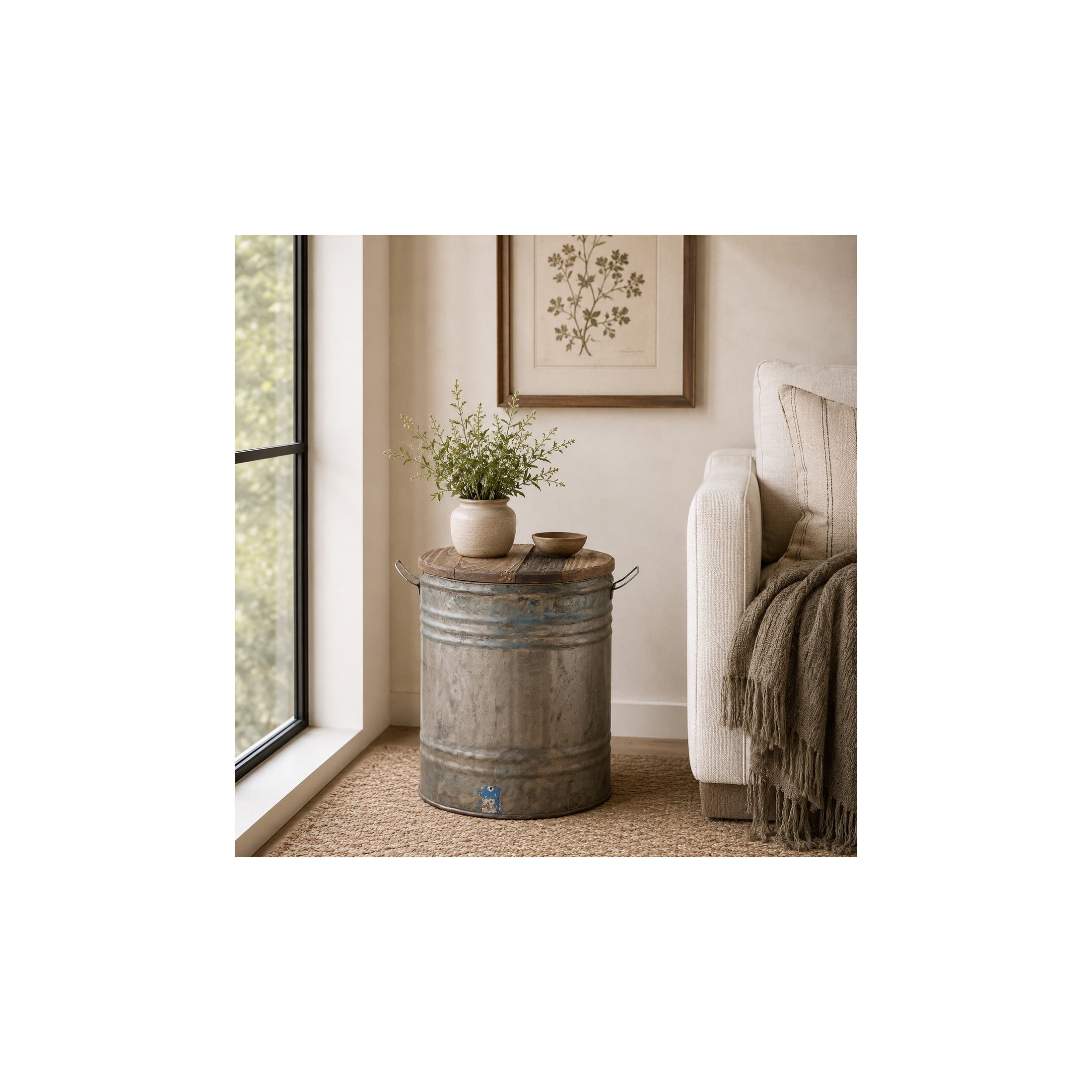 DecMode 16" x 20" Gray Metal Accent Table with Brown Wood Top, 1-Piece