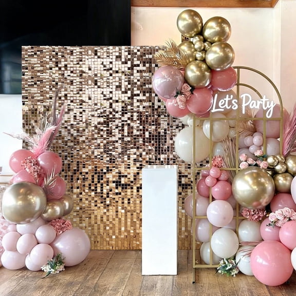 30Pcs Shimmer Wall Backdrop Rose Gold Wall Panels Square Sequin Shimmer Wall Backdrop Decoration for Birthday Party,Wedding
