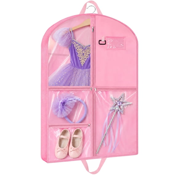 Garment Bag for Travel Storage,Dance Costumes Competition Bag,Girls Dress Recital Dance Bag Kids Garment Bags for Hanging Clothes, Pink