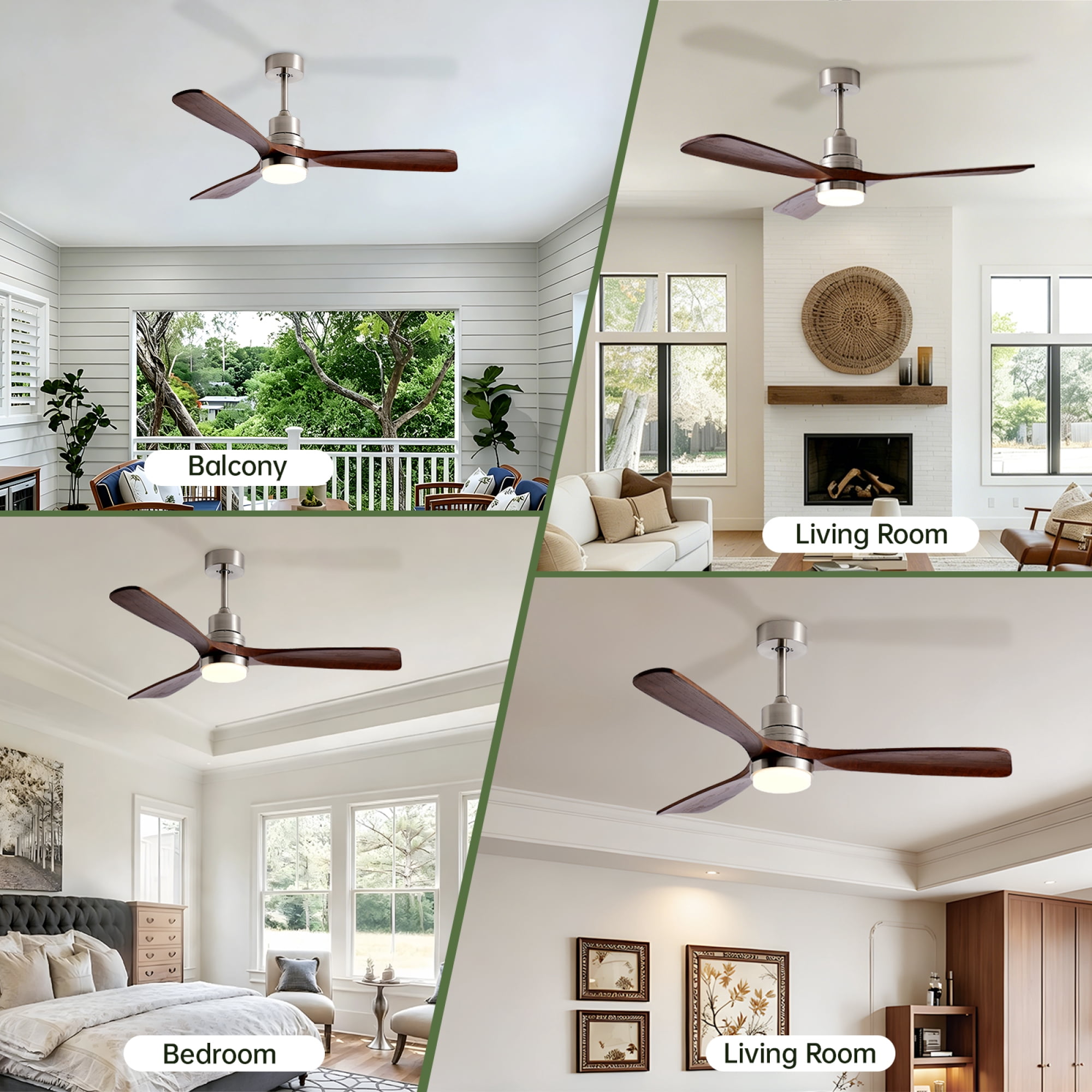 Leumius 52" Wooden Ceiling Fans with Lighted Remote Control, Indoor Outdoor Wooden Ceiling Fan, Outdoor Modern Ceiling Fan with 3 Fan Blades for Patio, Living Room Dining Room Brushed Nickel