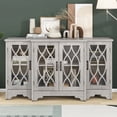 thumbnail image 3 of Retro Sideboard Glass Door with Curved Line Design Ample Storage Cabinet with Black Handle and Three Adjustable Shelves for Dining Room and Kitchen (Antique White), 3 of 9