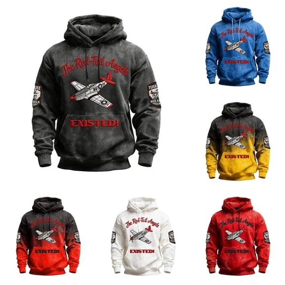 XIAOCHA Vintage Aviation Hoodie For Men Aircraft Patch Print Pullover Top Drawstring Hooded Sweatshirt, Black, Sizes S