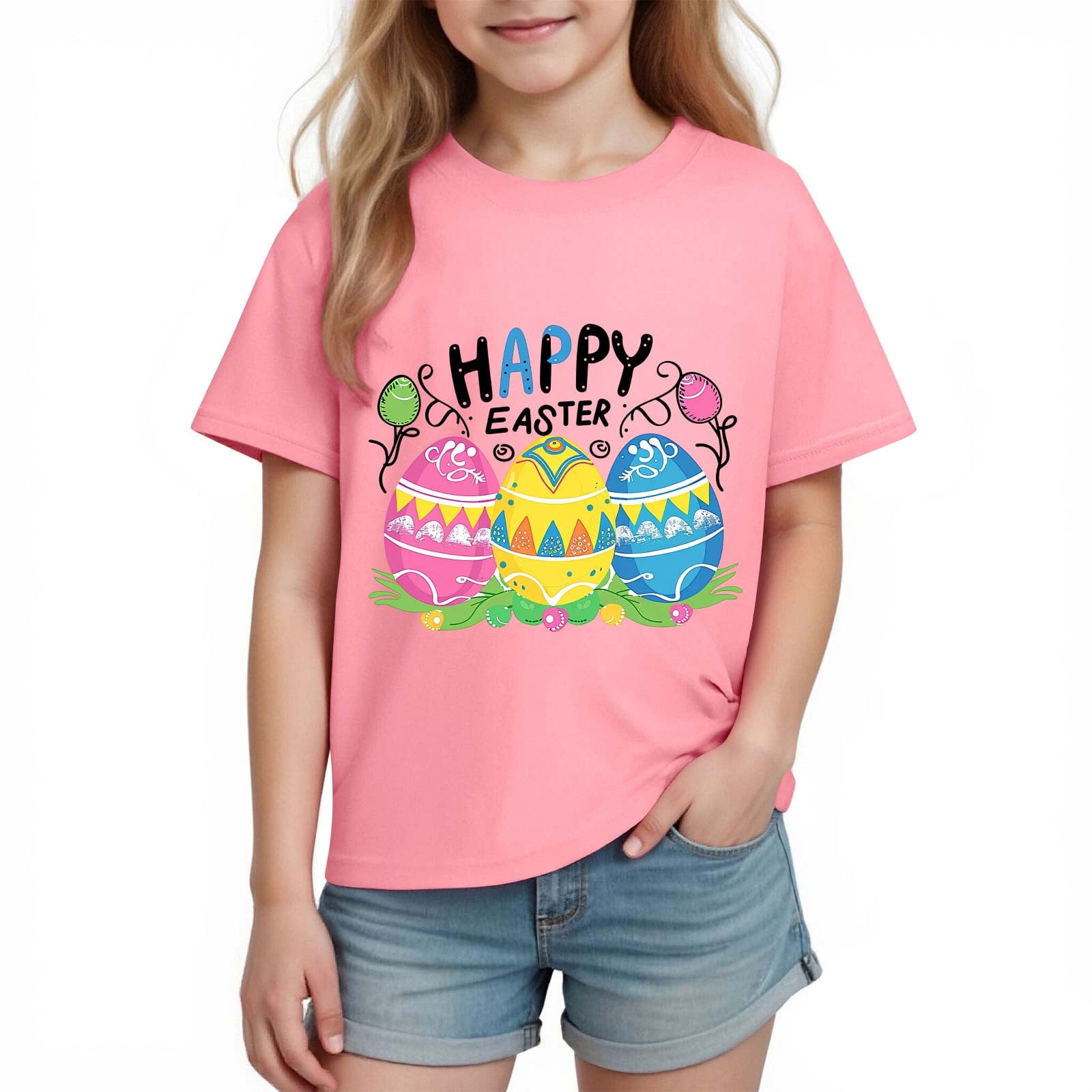 Auroural Girls Clothes 10-12 Shirts Pullover Boys Girls Easter Shirts Egg Printed Tshirt Short Sleeve Top Funny Graphic Tshirts 3-14 Years