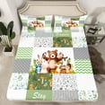 thumbnail image 2 of Manfei Kawaii Jungle Animal Bed Sheets, Leaf Botanical King Sheets, Green Patchwork Plaid Sheet Set, Super Cozy Room Decor, 4-Piece, 2 of 7