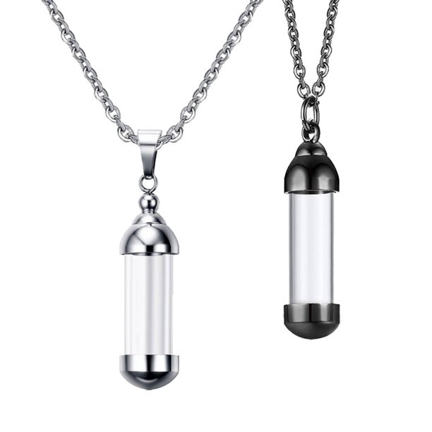 2 urnas cilíndricas con cadena para cenizas, recuerdo conmemorativo plata + negro