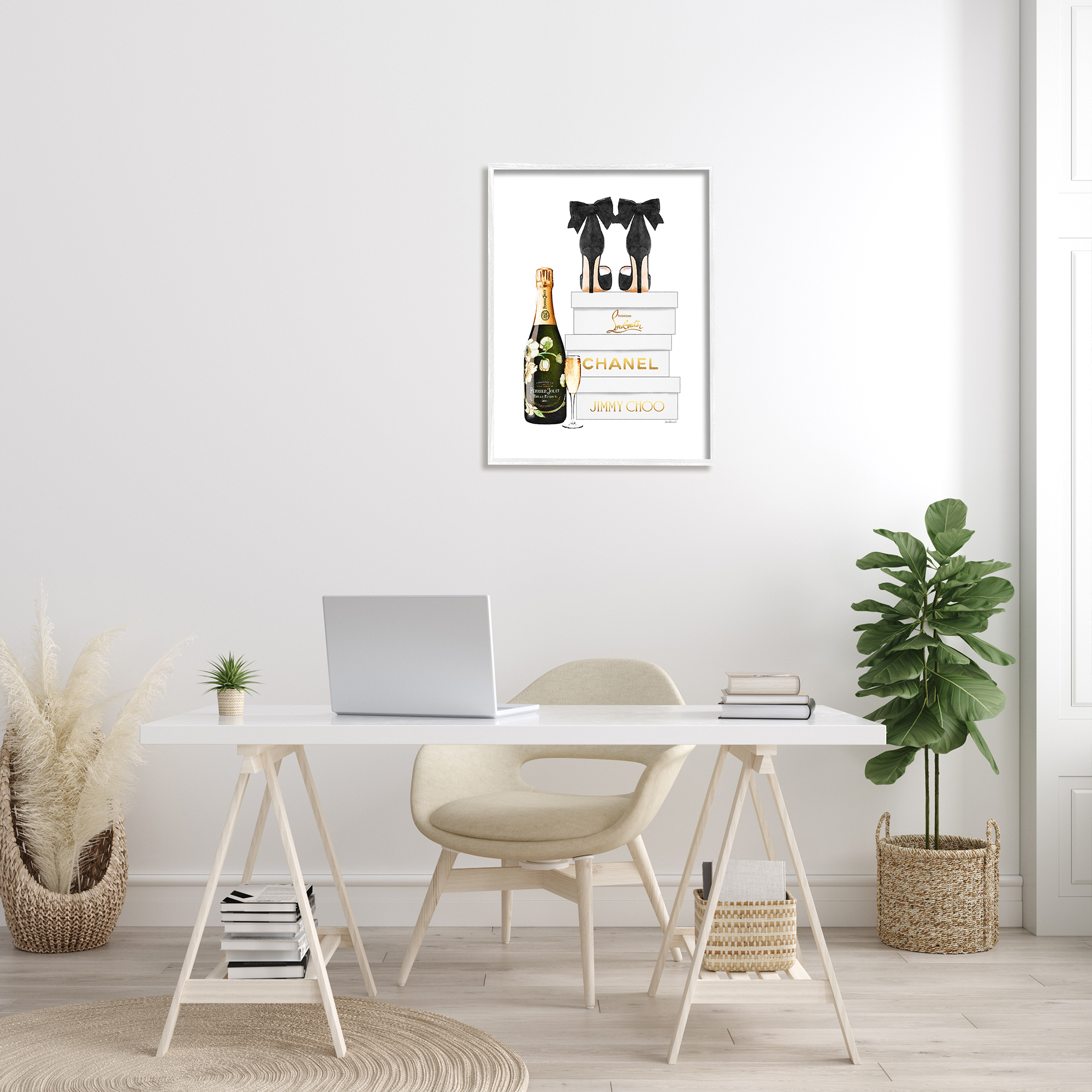 Stupell Industries Champagne Bubbly Black Heels Glam Shoe Boxes Glam Painting White framed Art Print Wall Art, 24 x 30, Design by Amanda Greenwood