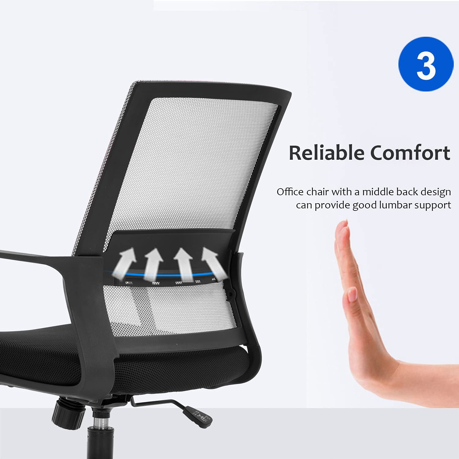 FDW Ergonomic Mesh Office Chair - Adjustable Mid-Back Computer Desk Chair with Lumbar Support, Grey