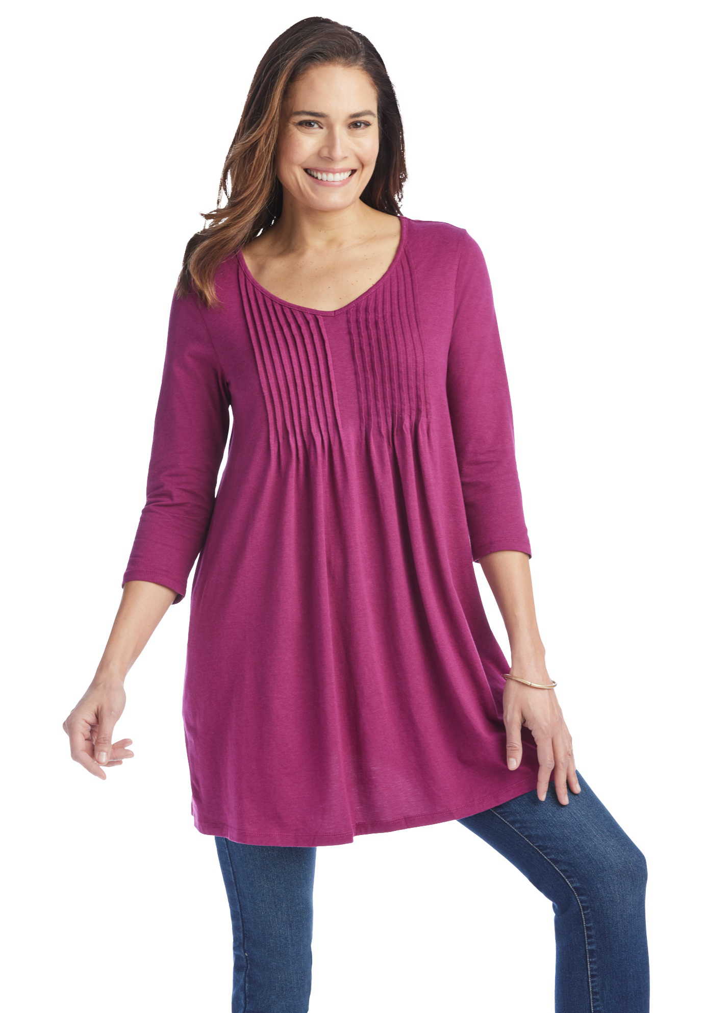 Woman Within Woman Within Women S Plus Size V Neck Pintucked Tunic 34 36 Deep Claret Purple Walmart Com Walmart Com