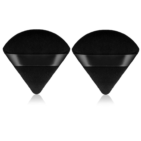 2 Pieces Powder Puffs, Softer and More Skin-Friendly Velour Triangle Makeup Puff, Repeatable for Applying Loose or Pressed Powders Beauty Makeup Tools,Black