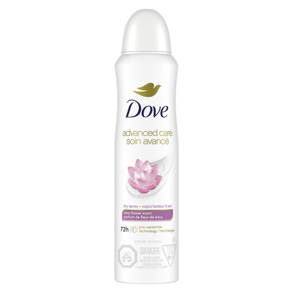 Dove Soin Avancé Désodorisant Antisudorifique en Vaporisateur à Sec Fleur de Lotus, 107 g