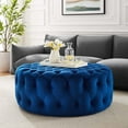 thumbnail image 3 of Amour Tufted Button Large Round Performance Velvet Ottoman-EEI-5469, 3 of 7
