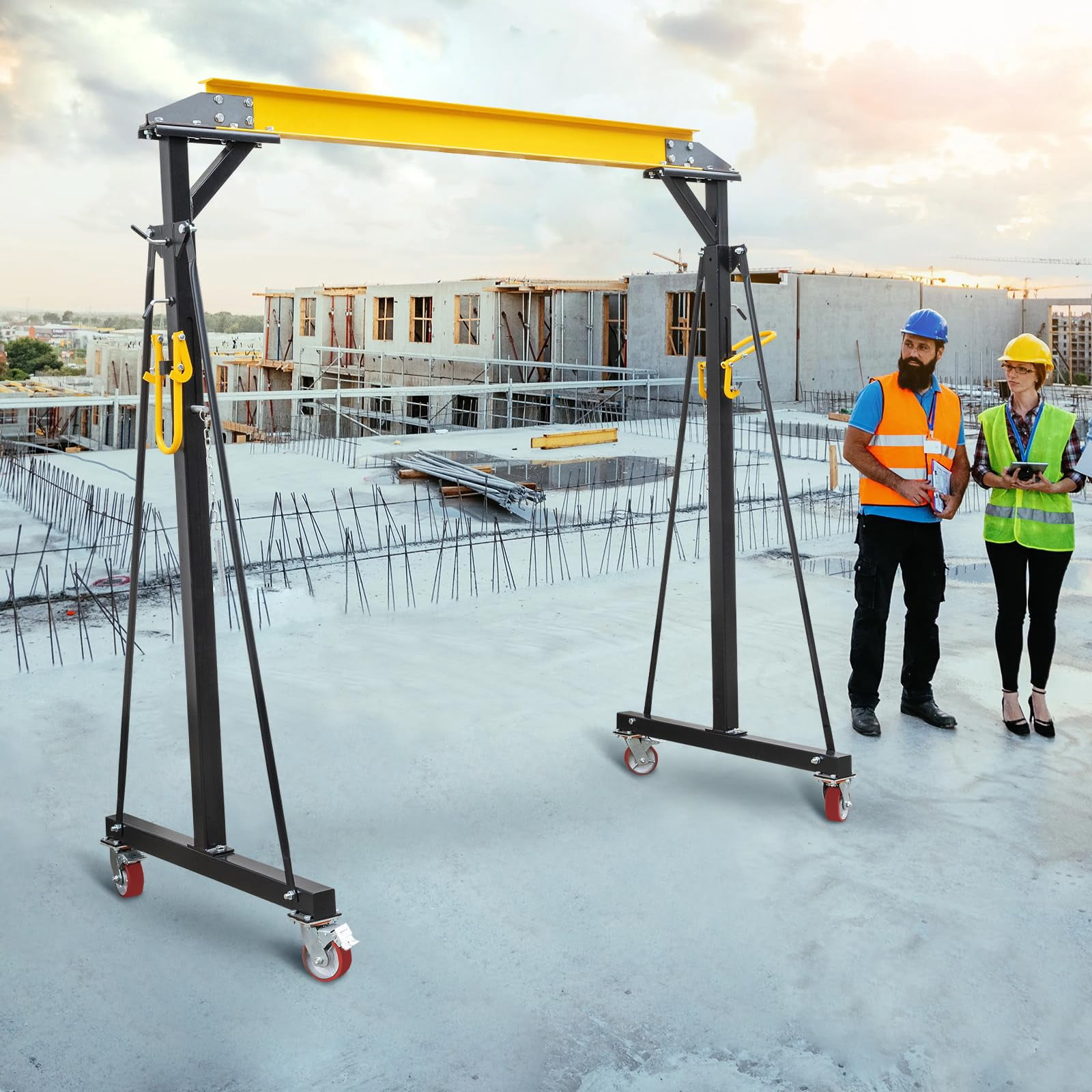 Yeshouse Adjustable Gantry Crane, 1 Ton Portable Lift Hoist with Height Range of 97" to 141", 2200 Lbs Load Capacity, Perfect for Factories, Construction Sites, Warehouses, and Auto Repairs