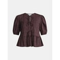 thumbnail image 5 of Time and Tru Women's Tie Front Peplum Top with Short Puff Sleeves, Size XS – XXXL, 5 of 5