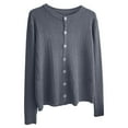 thumbnail image 2 of EchfiProm Gray Tops for Women Ribbed Cardigan Long Sleeve Crew Neck Solid Fall Ladies Sweater Loose, 2 of 3
