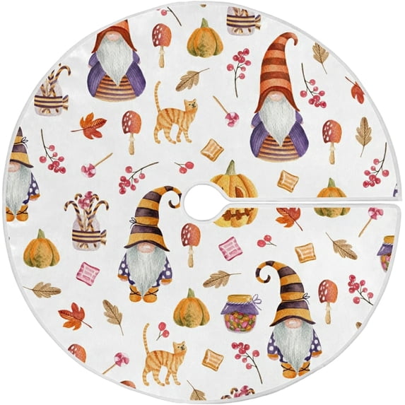 FMSHPON Halloween Cute GnomesPumpkins Leaves Xmas Christmas Tree Skirt Stand Mat for Holiday Party Decoration Indoor Outdoor 48 inches