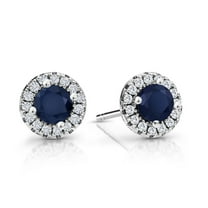 Gem Stone King 10K White Gold Blue Sapphire and White Lab Grown Diamond Halo Earrings for Women | 0.85 Cttw | Round Cut 4MM