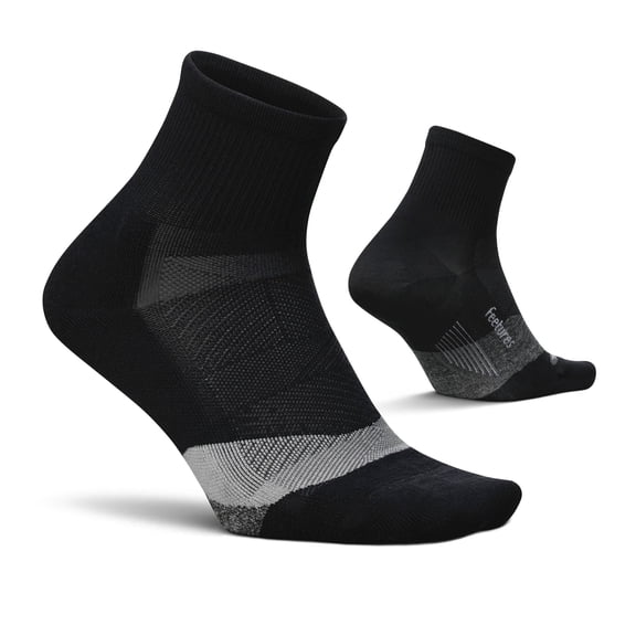Feetures Elite Light Cushion Quarter Solid - Sport Sock with Targeted Compression - New Black, S (1 Pair)