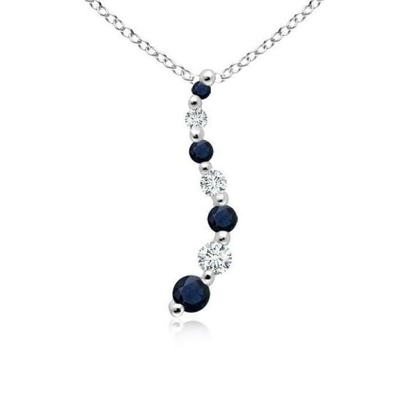ANGARA Natural Sapphire and Diamond Curved Journey Pendant in 14K White Gold for Women (Size-3.2mm) | September Birthstone, Anniversary, Jewelry Gift for Women | Natural Blue Sapphire Necklace