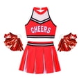 thumbnail image 3 of LiiYii Costumes de Cheerleading pour Filles, Crop Top avec Jupe Pom Pom Uniforme Lycée Rouge D 16, 3 of 5