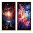 thumbnail image 2 of Designart "Fireworks in the Celestial Galaxy III" Galaxies Framed Wall Art Set Of 2 - Teal Fantasy Framed Canvas Set For Living Room Decor, 2 of 7