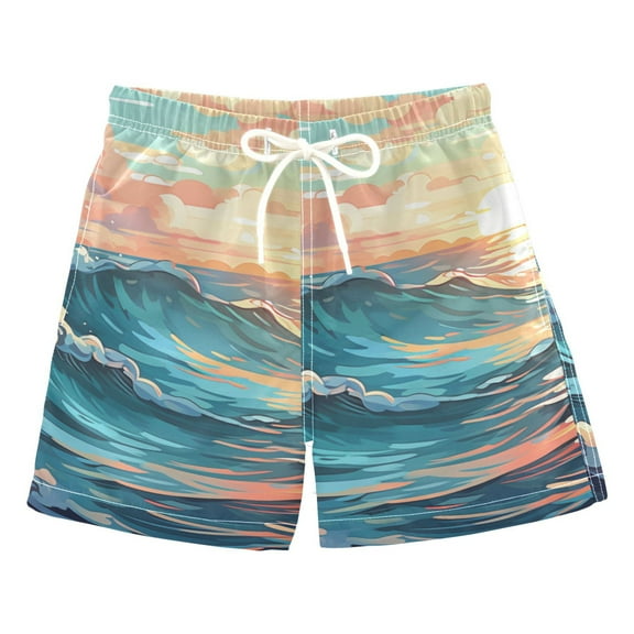 Waves at Sunset Boys Swim Trunks Quick Dry Boy Swim Shorts for 3-14 Years