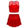 thumbnail image 2 of Doomiva Big Girls 2 Piece Dance Outfits Crop Top with Skirt Jazz Latin Ballroom Performance Dancewear Red 6, 2 of 7