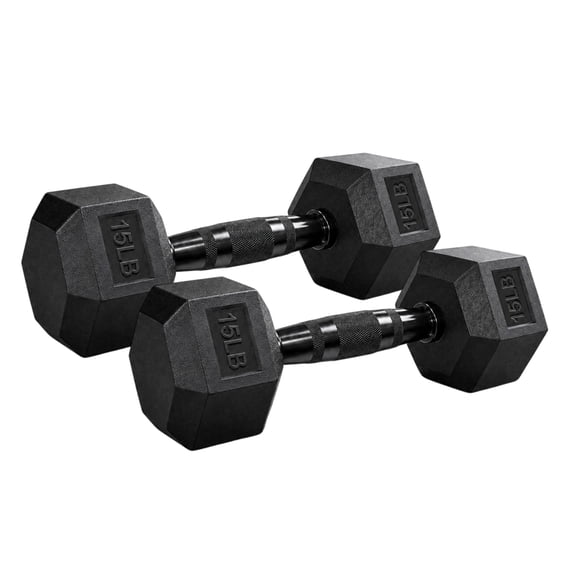 Aurorafy Hex Dumbells, Rubber Encased Strength Training Workout Weight Set, 15 lb Pair