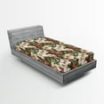 thumbnail image 2 of Ambesonne Nature Fitted Sheet, Flowers Berries Birds Print, Twin Size, Dark Coral Reseda Green, 2 of 5