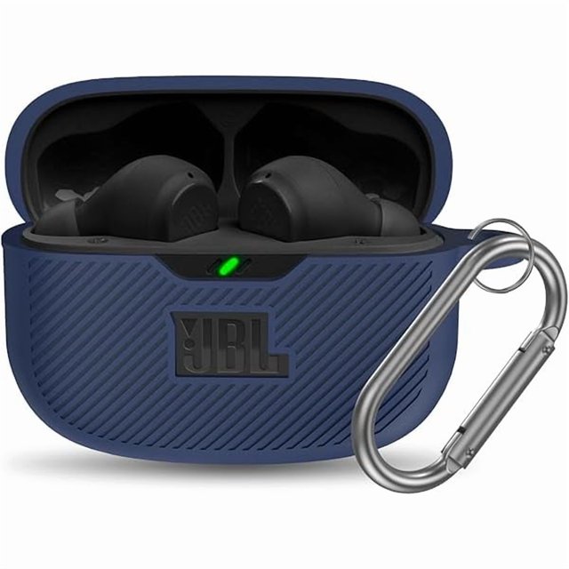 wonima44 for JBL Vibe 200TWS & Vibe Beam Case Cover, Silicone Protective Shock Cover Compatible With True Wireless Headphones Charging Case With Carabiner (Blue)
