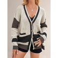 thumbnail image 3 of Women'S Fall Color Block Oversized Cardigan Sweater V-Neck Button Down Knit Cardigan Jacket Black S, 3 of 5