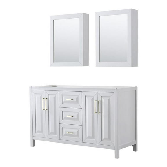 Wyndham Collection Daria 60" No-Sink Wood Double Bathroom Vanity in White/Gold