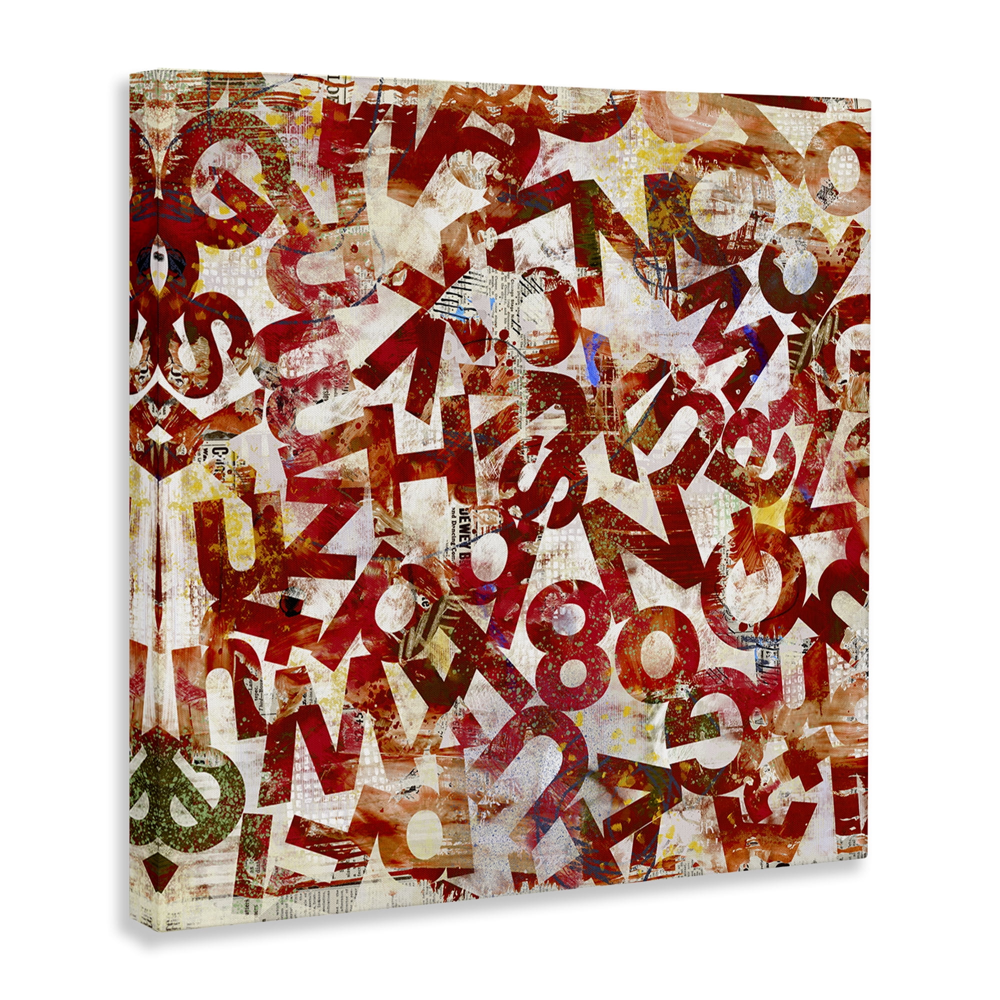 Stupell Industries Red Typography Collage Abstract Painting Wrapped Canvas Art Print Wall Art, 24 x 24