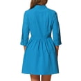 thumbnail image 3 of Vestido de camisa para mujer Inspire Chic de manga 3/4, con botones, mini vestido, azul lago, talla M, 3 of 5