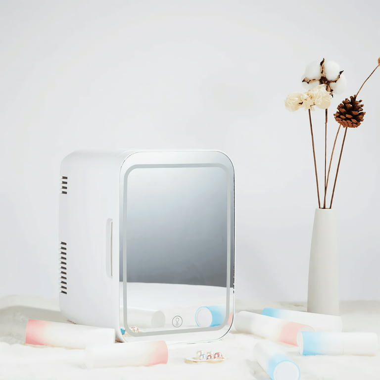 Werseon Mini Fridge, Portable Beauty Makeup Skincare Fridge with LED Mirror Door, Size: 4L, White