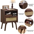 thumbnail image 5 of LEYAOYAO Rattan Nightstand, Modern Wicker Bedside Table with 1 Drawer & Tapered Legs, Boho Tea Color for Small Spaces, Walnut, 5 of 7