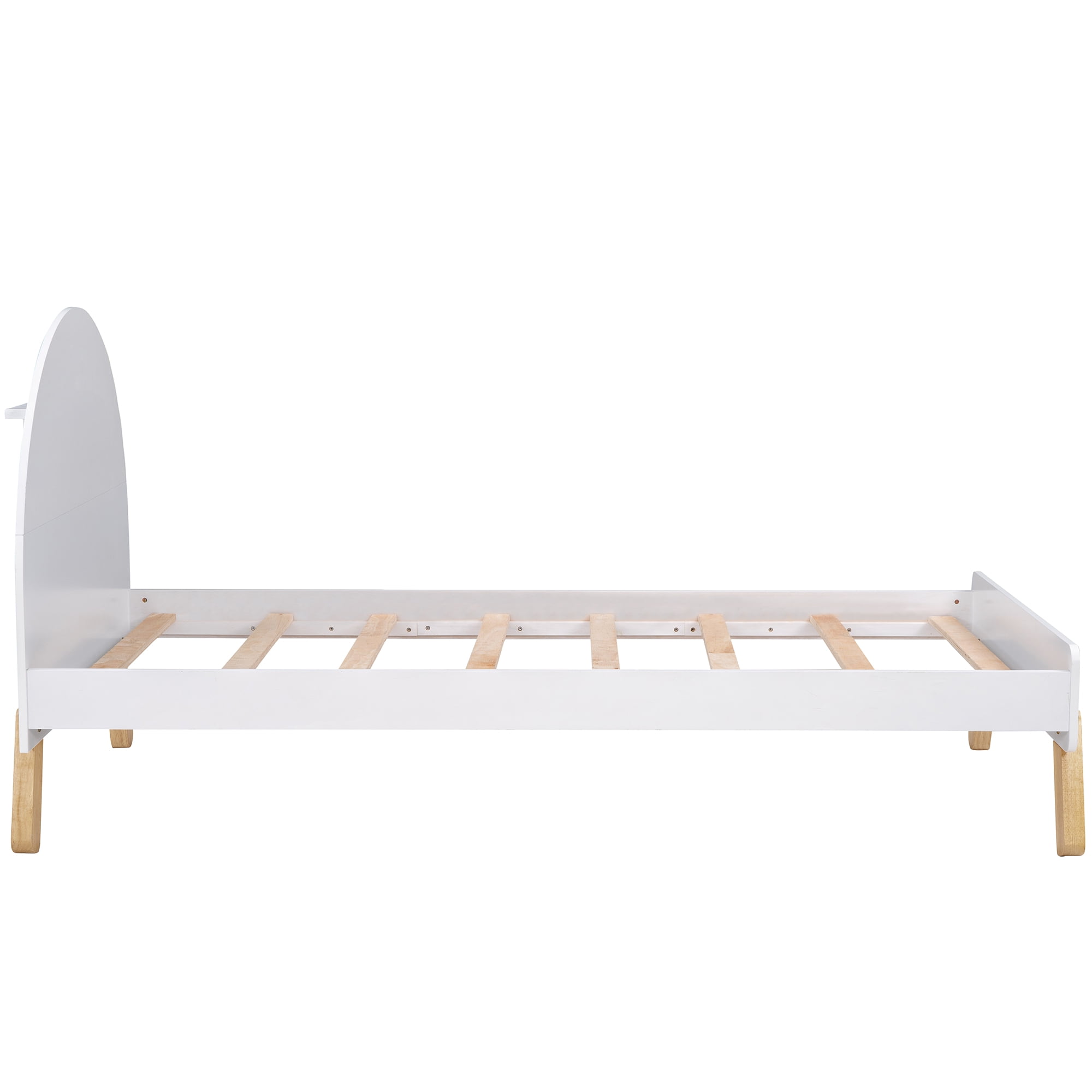 Aukfa Platform Bed for Kids, Twin Bed Frame with Semi-circular Headboard, Wooden - White