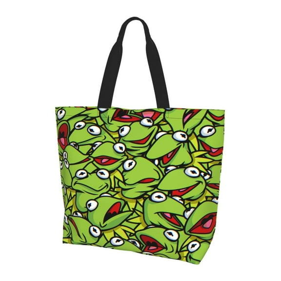 Cartoon Ker-mit The Fro Totes Bag Shopping Shoulder Bags for Women Foldable Travel Work Large Reusable Portable Grocery Bag