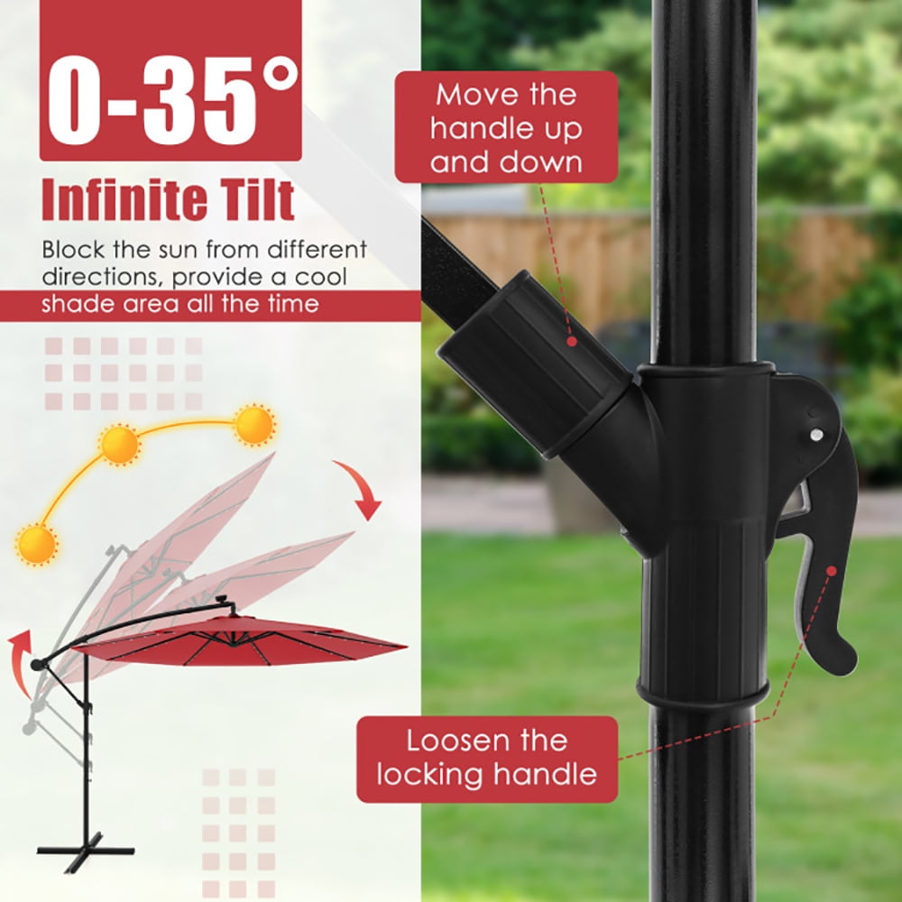 Aimee Lii 10 Feet Solar Offset Hanging Umbrella with 40 Lamp Beads and Solar Panel, Outdoor Umbrellas for Patio, Red Aimee Lii 10 Feet Solar Offset Hanging Umbrella with 40 Lamp Beads and Solar Panel, Outdoor Umbrellas for Patio, Red